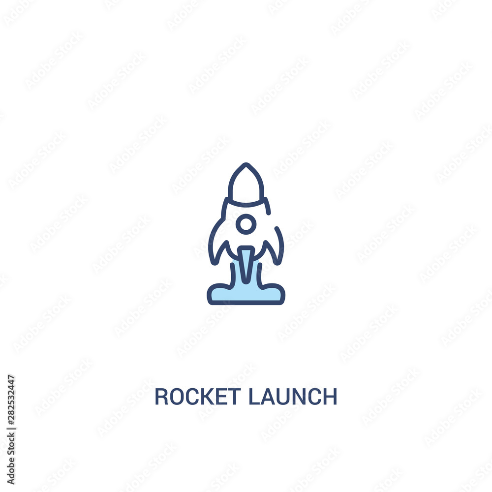 Poster rocket launch concept 2 colored icon. simple line element illustration. outline blue rocket launch s