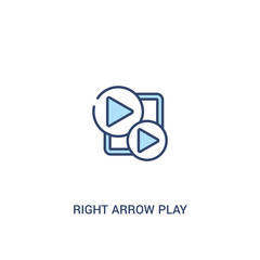 right arrow play button concept 2 colored icon. simple line element illustration. outline blue right arrow play button symbol. can be used for web and mobile ui/ux.
