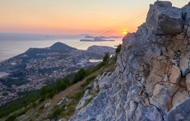 Funicular in Dubrovnik sunset . Croatia