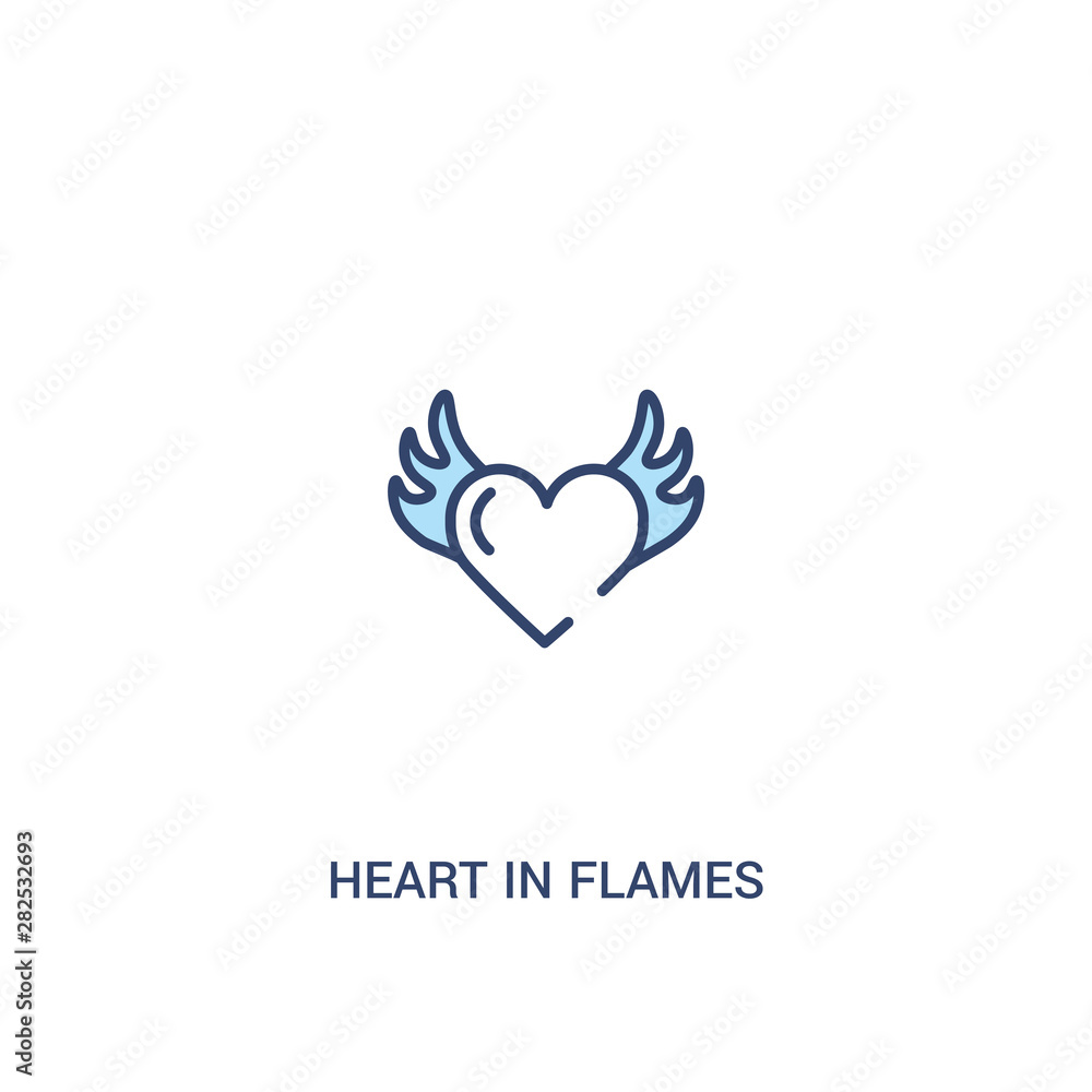 Poster heart in flames concept 2 colored icon. simple line element illustration. outline blue heart in flam