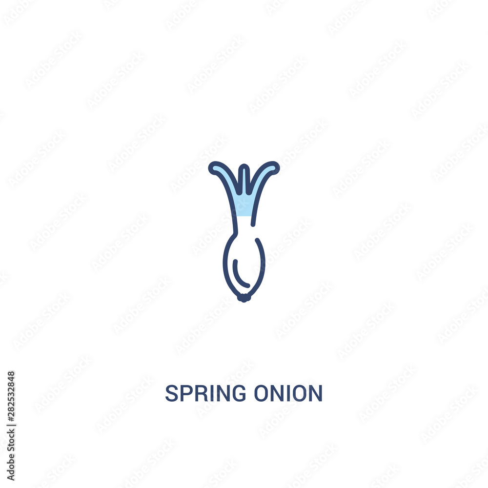 Poster spring onion concept 2 colored icon. simple line element illustration. outline blue spring onion sym