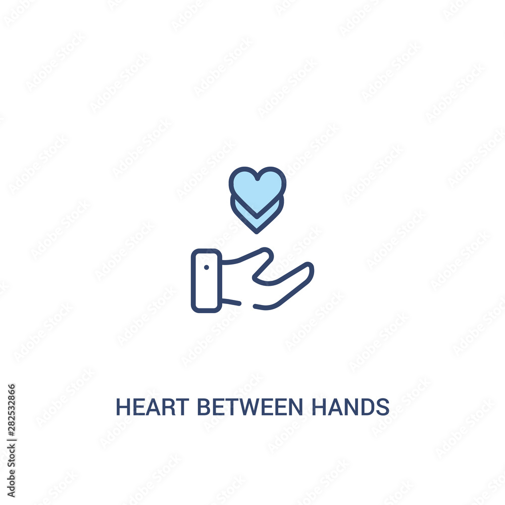 Poster heart between hands concept 2 colored icon. simple line element illustration. outline blue heart bet