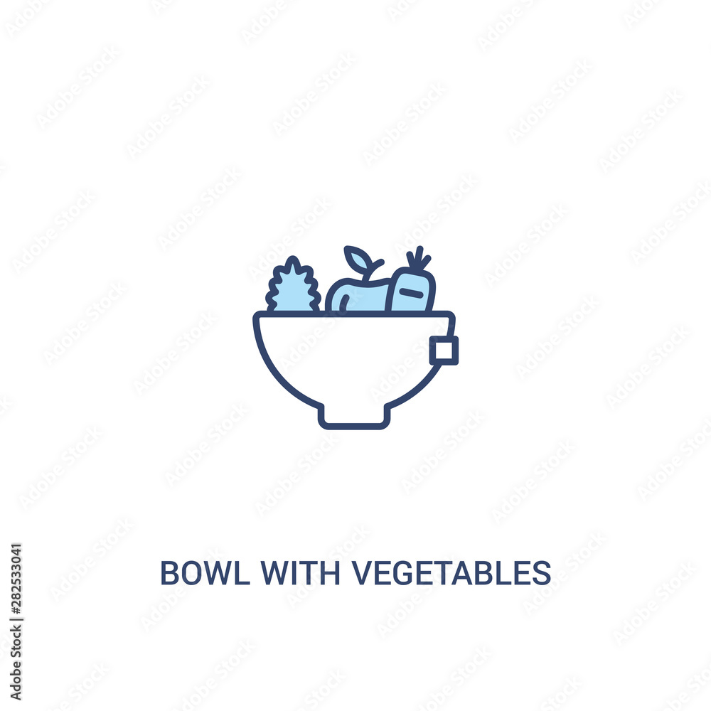 Poster bowl with vegetables concept 2 colored icon. simple line element illustration. outline blue bowl wit