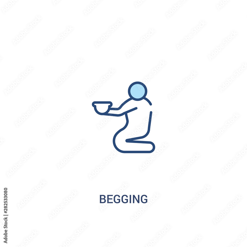 Aufkleber begging concept 2 colored icon. simple line element illustration. outline blue begging symbol. can b