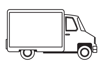 Delivery van with container vehicle cartoon in black and white © Jemastock
