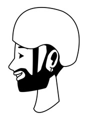 Young man face head profile cartoon in black and white