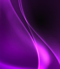 Dark space with shiny neon light motion waves. Abstract concept graphic element. Vector neon background. Technology background