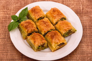 Turkish delights - baklava traditional sweets with sugar and coffee beans