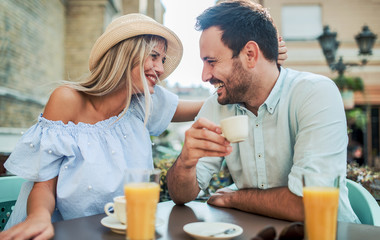 Romantic couple in the cafe. Dating, love, relationships