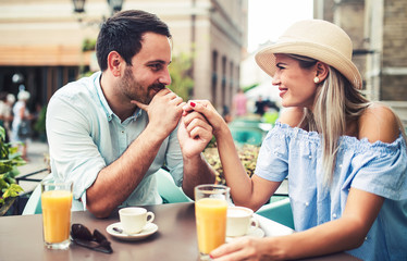 Romantic couple in the cafe. Dating, love, relationships