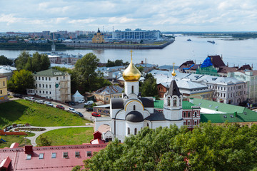 Obraz premium Nizhny Novgorod, Russia, July 12, 2019. Aerial panoramic view of the city in summer day.