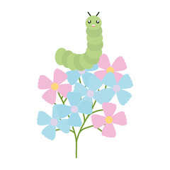 flowers garden with worm kawaii character
