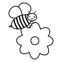 flowers garden with little bee flying kawaii character