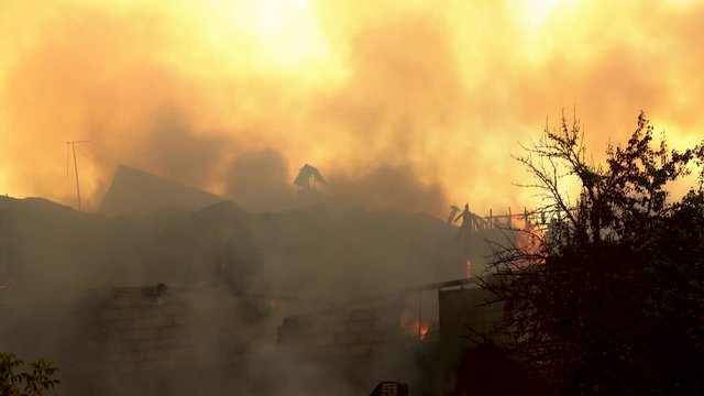 The big fire of a residential building. Much smoke