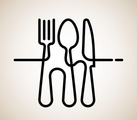 Logo of a cafe or restaurant made of forks, spoons and knives.