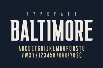 Fotobehang Vintage Poster Original retro condensed alphabet, creative characters set  © Aleksandr