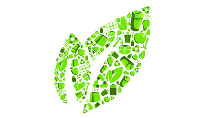 recycling materials and alternative energy badge, environment protection and ecology
