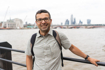 Traveler man in the city