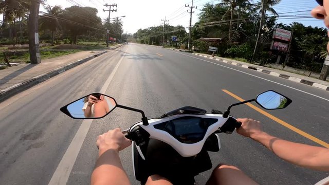 samui island sunny day scooter driver view road trip traffic street pov panorama 4k thailand