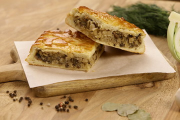 Pie cabbage and mushrooms