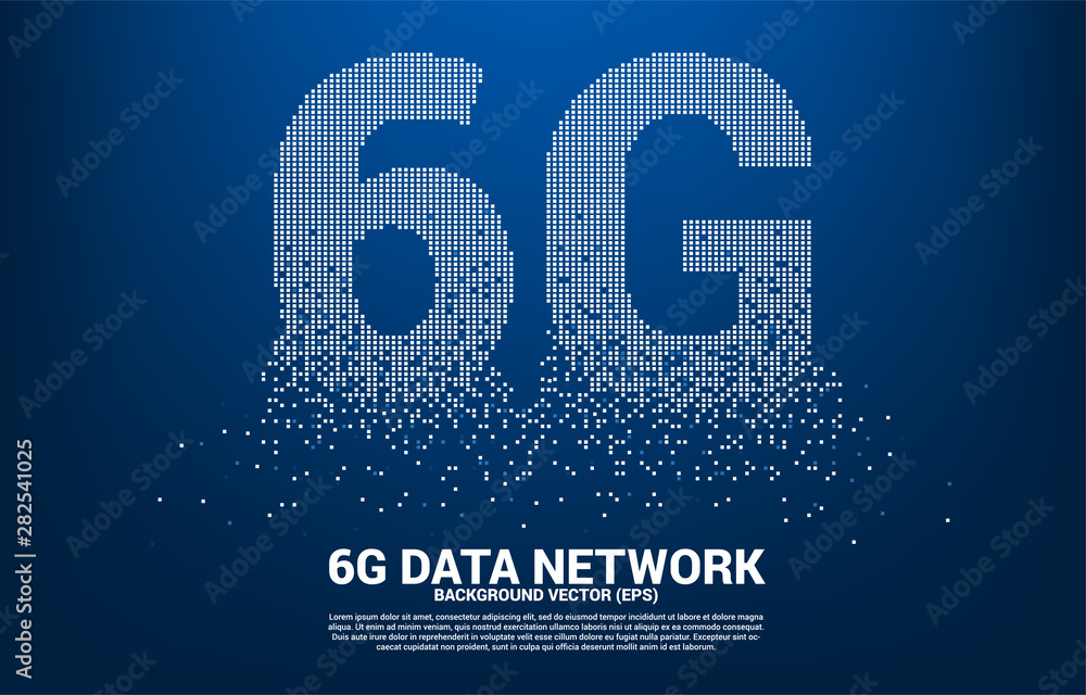 Leinwandbilder 6G mobile networking from small square pixel. Concept for mobile sim card technology and network.