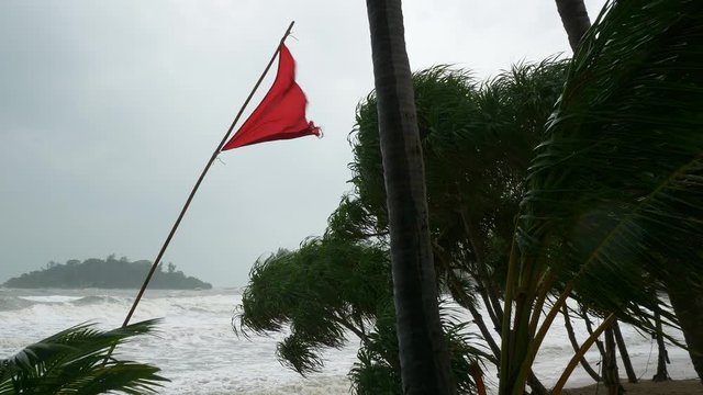 storm rainy day famous samui island beach coastline red flag panorama 4k thailand