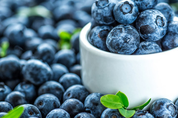 Fresh blueberries background with copy space for your text. Blueberry antioxidant organic superfood in a bowl concept for healthy eating and nutrition