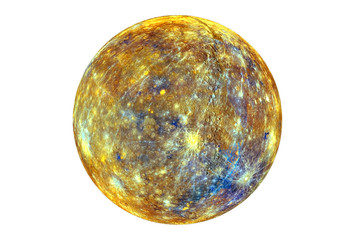 Strange Mercury, with the imposed thermal card, isolated on a white background. Elements of this image were furnished by NASA