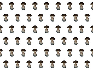 Amanita. Botanical seamless pattern with red mushrooms. Natural elements hand painted with color pencils. Floral watercolor background