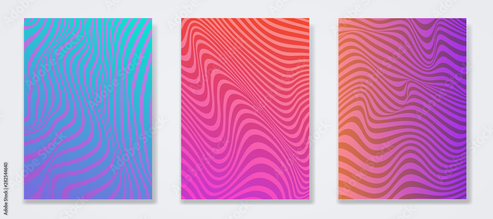 Poster set of minimal colorful template design. wavy strip colorful halftone gradients background. vector i