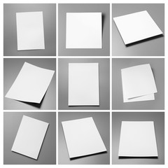 Set of blank brochures on grey background. Mock up for design