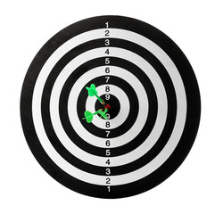 Green arrows hitting target on dart board against white background