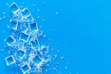 ice cubes on blue table top view mock up