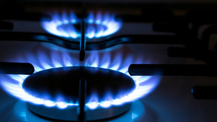 close-up burning stove gas with black background