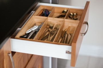 Types of silverware in a drawer