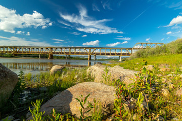 Train bridge over the South Saskatchewan River Saskatoon Saskatchewan Canada