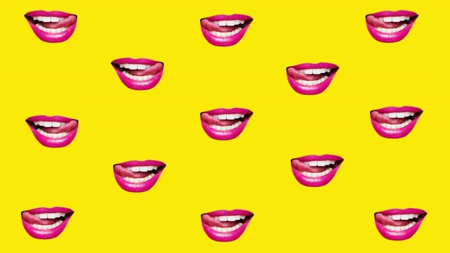 Woman's lips on yellow background. Motion design.