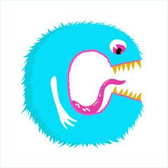 Funny furry monster letter C, english alphabet vector element isolated on a white background