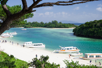 ishigaki , japan, 01/05/2019 , View of the famous Kabira bay in the north of the island. This spot is a must see spot for tourists in Ishigaki jima.