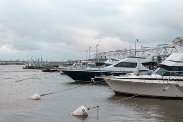Fototapeta premium artisanal fishing boats and ride in Punta del Este Uruguay on a stormy day