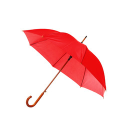 Modern opened red umbrella isolated on white