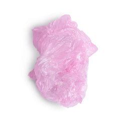 Fototapeta premium Crumpled plastic bag isolated on white, top view