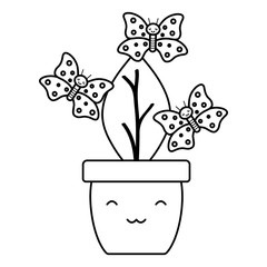 house plant in ceramic pot with butterflies kawaii style