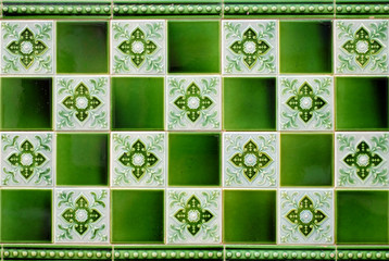 Floral green tiles, empty surface for copy text.