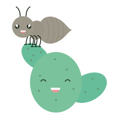 exotic cactu with ants kawaii character