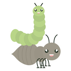 cute ant insect and worm kawaii characters