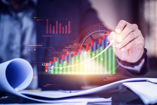 businessman with virtual reality mixed media. Concept of Business technology and digital marketing. - Powered by Adobe