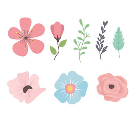 flowers and leafs set icons