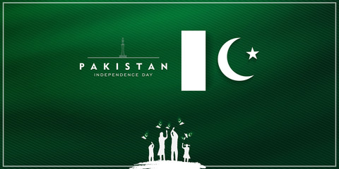 14th of august pakistan independence day celebration card, Happy Pakistan's independence day 14th of august 1947. flag of pakistan brush design Vector Illustration
