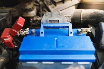 new lead-acid automotive electric battery replacement in old car